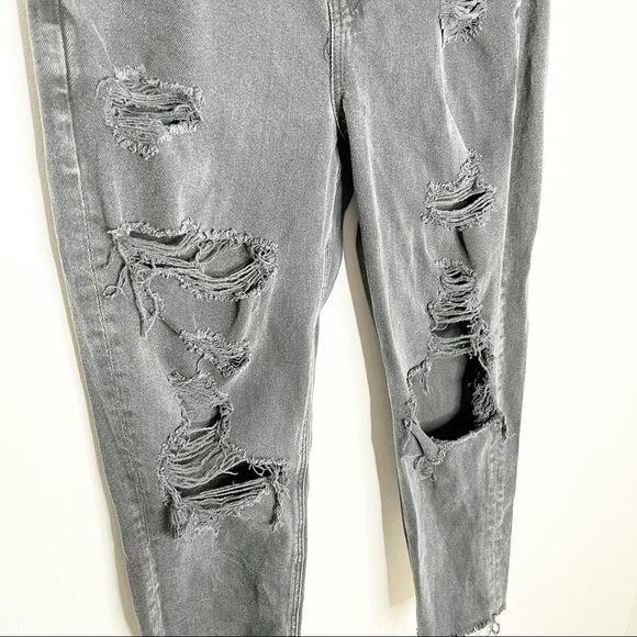 American Eagle Black Distressed Hem Straight Leg High Waist Black Jeans Size 4 - Picture 4 of 10